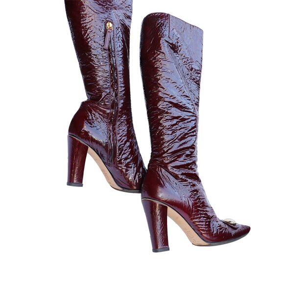 HI GLOSS Deep Rich Burgundy Shiny Patent Leather Fall Winter Boots 37.5 / 7.5 - Picture 4 of 5